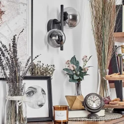 Applique Murale - Verre 10 Cm, 12 Cm Chehalis Noir, 2 Lumieres