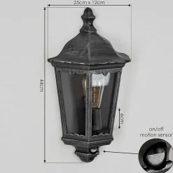 Applique Murale D'Exterieur Hongkong Noir, Argente, 1 Lumiere, Detecteur De Mouvement