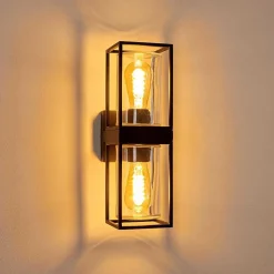 Applique Murale D'Exterieur Palanga Noir, 2 Lumieres