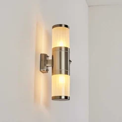 Applique Murale D'Exterieur Tolsona Acier Inoxydable, 2 Lumieres, Detecteur De Mouvement