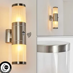 Applique Murale D'Exterieur Tolsona Acier Inoxydable, 2 Lumieres, Detecteur De Mouvement