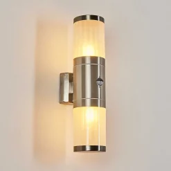 Applique Murale D'Exterieur Tolsona Acier Inoxydable, 2 Lumieres, Detecteur De Mouvement