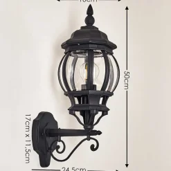 Applique Murale D'Exterieur Lentua Noir, 1 Lumiere