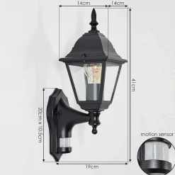 Applique Murale D'Exterieur Naofe Noir, 1 Lumiere, Detecteur De Mouvement