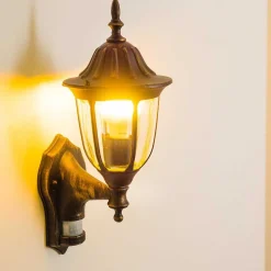 Applique Murale D'Exterieur Ribadeo Noir Dore, 1 Lumiere, Detecteur De Mouvement