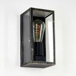 Applique Murale D'Exterieur Hakkas Noir Dore, 1 Lumiere