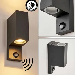 Applique Murale D'Exterieur Kingstown Anthracite, Transparent, 2 Lumieres, Detecteur De Mouvement