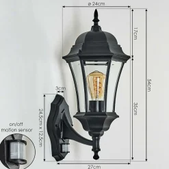 Applique Murale D'Exterieur Etoe Noir, 1 Lumiere, Detecteur De Mouvement