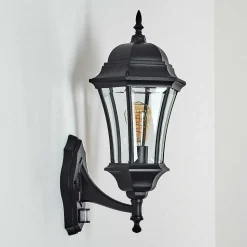 Applique Murale D'Exterieur Etoe Noir, 1 Lumiere, Detecteur De Mouvement