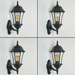 Applique Murale D'Exterieur Etoe Noir, 1 Lumiere, Detecteur De Mouvement