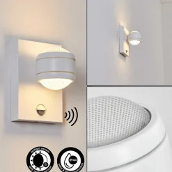 Applique Murale D'Exterieur Borlo Led Blanc, 2 Lumieres, Detecteur De Mouvement