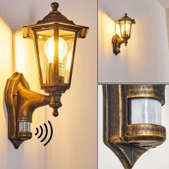 Applique Murale D'Exterieur Loria Brun Dore, 1 Lumiere