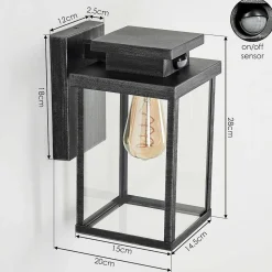 Applique Murale D'Exterieur Tieva Noir, Argente, 1 Lumiere, Detecteur De Mouvement