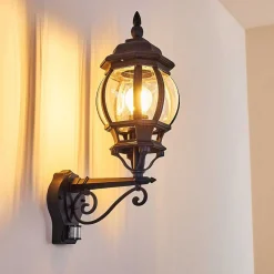 Applique Murale D'Exterieur Lentua Noir, 1 Lumiere, Detecteur De Mouvement