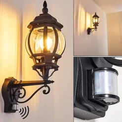 Applique Murale D'Exterieur Lentua Noir, 1 Lumiere, Detecteur De Mouvement