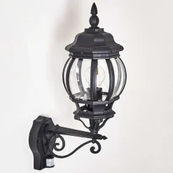 Applique Murale D'Exterieur Lentua Noir, 1 Lumiere, Detecteur De Mouvement