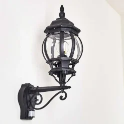 Applique Murale D'Exterieur Lentua Noir, 1 Lumiere, Detecteur De Mouvement