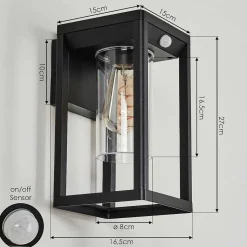 Applique Murale D'Exterieur Leset Noir, 1 Lumiere, Detecteur De Mouvement