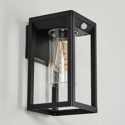 Applique Murale D'Exterieur Leset Noir, 1 Lumiere, Detecteur De Mouvement