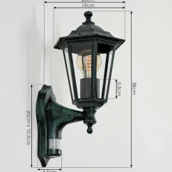 Applique Murale D'Exterieur Loria Vert, Noir, 1 Lumiere, Detecteur De Mouvement