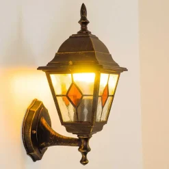 Applique Murale D'Exterieur Antibes Brun Dore, 1 Lumiere