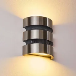 Applique Murale D'Exterieur Kolding Led Acier Inoxydable, Noir, 1 Lumiere, Detecteur De Mouvement