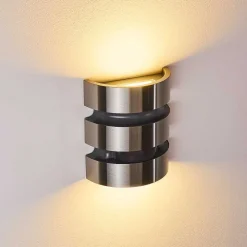 Applique Murale D'Exterieur Kolding Led Acier Inoxydable, Noir, 1 Lumiere, Detecteur De Mouvement