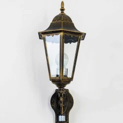 Applique Murale D'Exterieur Hongkong Brun Dore, 1 Lumiere, Detecteur De Mouvement