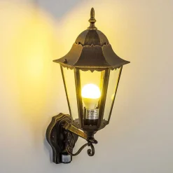 Applique Murale D'Exterieur Hongkong Brun Dore, 1 Lumiere, Detecteur De Mouvement