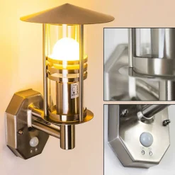 Applique Murale Forli Acier Inoxydable, 1 Lumiere, Detecteur De Mouvement