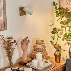 Applique Murale Javel Chrome, Couleur Bois, Ecru, 1 Lumiere