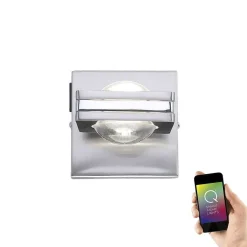 Applique Murale Paul Neuhaus Q-Fisheye Led Acier Inoxydable, 2 Lumieres, Telecommandes, Changeur De Couleurs