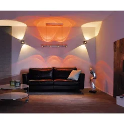 Applique Murale Paul Neuhaus Q-Fisheye Led Acier Inoxydable, 2 Lumieres, Telecommandes, Changeur De Couleurs