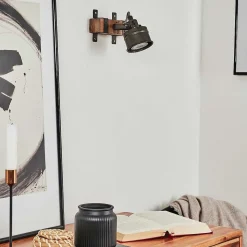 Applique Murale Pehefito Gris, Bois Fonce, Noir, 1 Lumiere