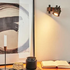 Applique Murale Pehefito Gris, Bois Fonce, Noir, 1 Lumiere