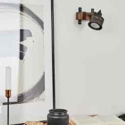 Applique Murale Pehefito Gris, Bois Fonce, Noir, 1 Lumiere