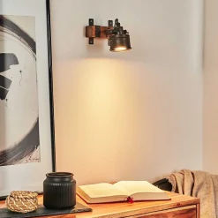 Applique Murale Pehefito Gris, Bois Fonce, Noir, 1 Lumiere