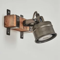 Applique Murale Pehefito Gris, Bois Fonce, Noir, 1 Lumiere