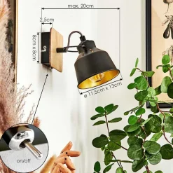 Applique Murale Safari Chrome, Bois Clair, Noir, 1 Lumiere