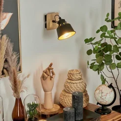 Applique Murale Safari Chrome, Bois Clair, Noir, 1 Lumiere