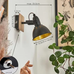 Applique Murale Tina Chrome, Bois Fonce, Noir, 1 Lumiere