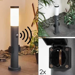 Borne Lumineuse Gaborone Anthracite, 1 Lumiere, Detecteur De Mouvement