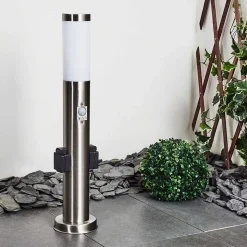 Borne Lumineuse Gaborone Led Nickel Mat, 1 Lumiere, Detecteur De Mouvement