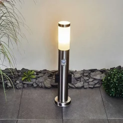 Borne Lumineuse Gaborone Led Nickel Mat, 1 Lumiere, Detecteur De Mouvement