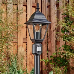 Borne Lumineuse Naofe Noir, 1 Lumiere, Detecteur De Mouvement