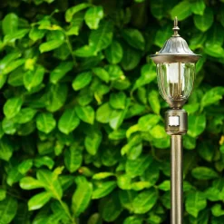 Borne Lumineuse Ribadeo Noir Dore, 1 Lumiere, Detecteur De Mouvement