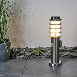 Borne Lumineuse Tunes Nickel Mat, 1 Lumiere, Detecteur De Mouvement