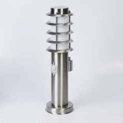 Borne Lumineuse Tunes Nickel Mat, 1 Lumiere, Detecteur De Mouvement