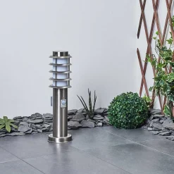 Borne Lumineuse Tunes Nickel Mat, 1 Lumiere, Detecteur De Mouvement