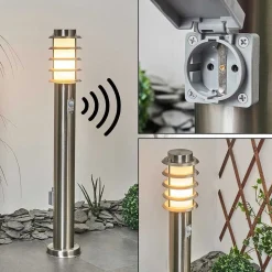 Borne Lumineuse Tunes Nickel Mat, 1 Lumiere, Detecteur De Mouvement